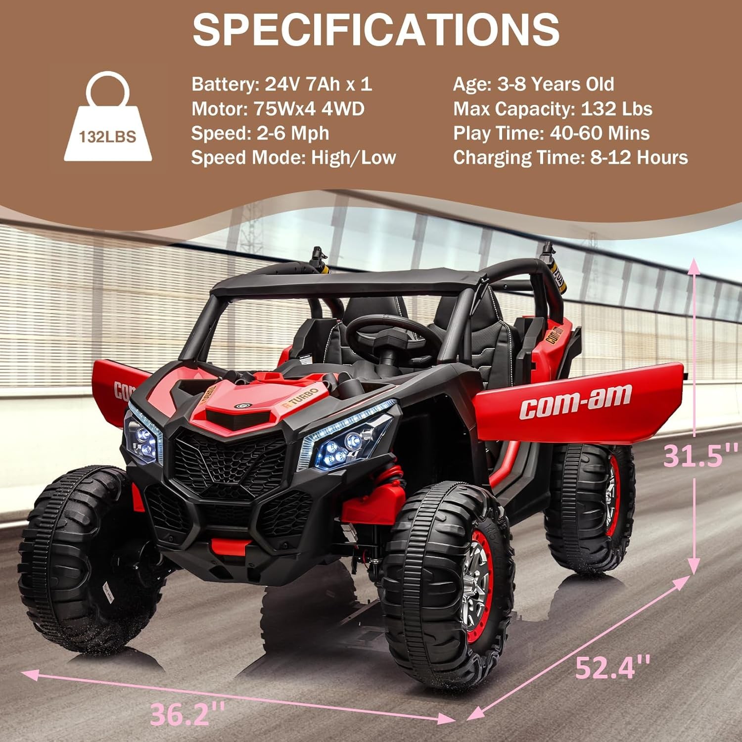 24V 2-Seater 4WD Kids Truck 300W Power with Remote, Spring Suspension Multicolor