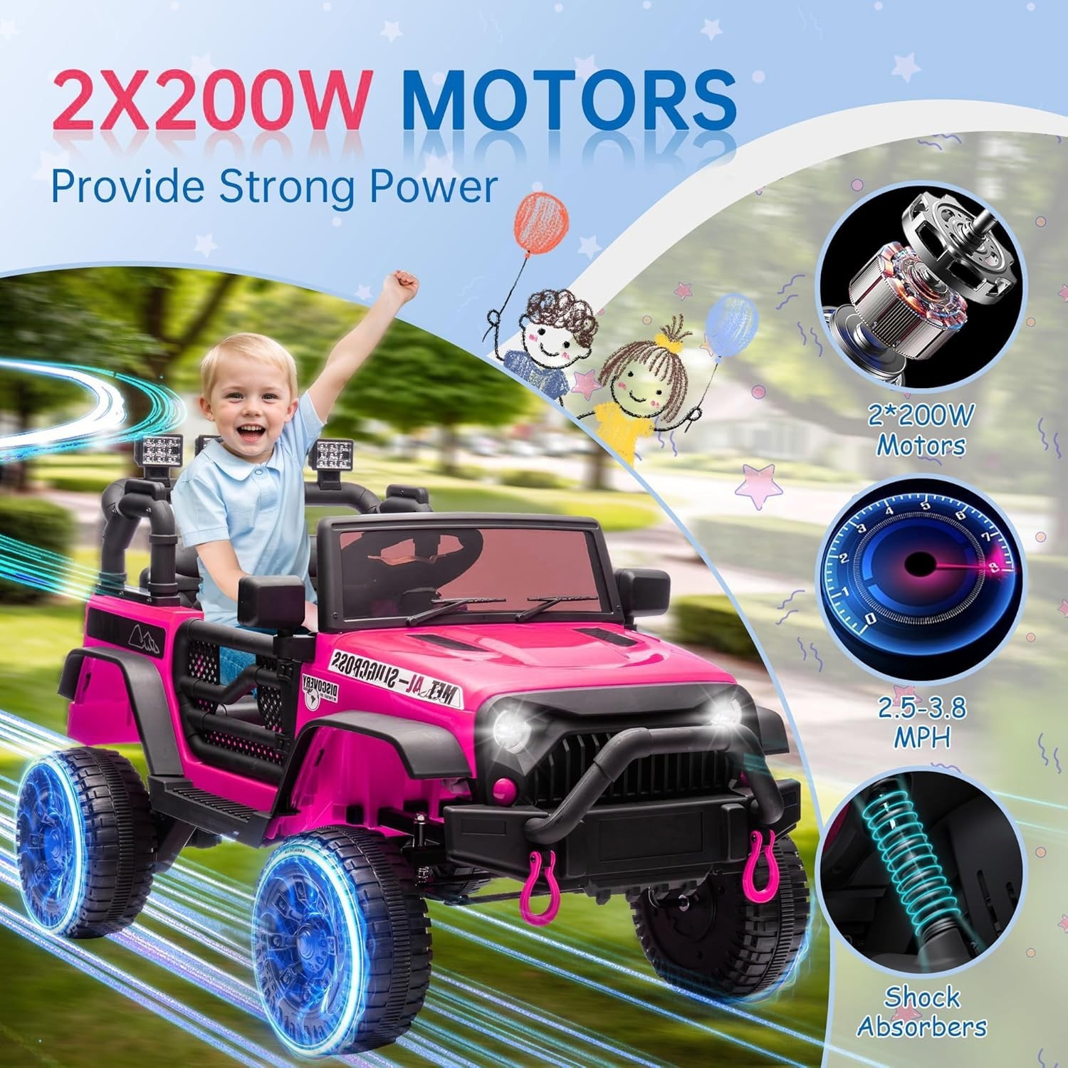 24V 400W Kids Ride on Car Electric Jeep Truck Toy Power Wheels with Remote, Rose