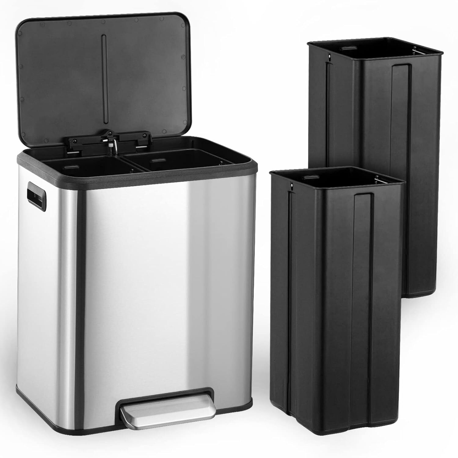8 Gallon Kitchen Trash Can, Recycle Trash Can with Dual Removable Liners & Lid