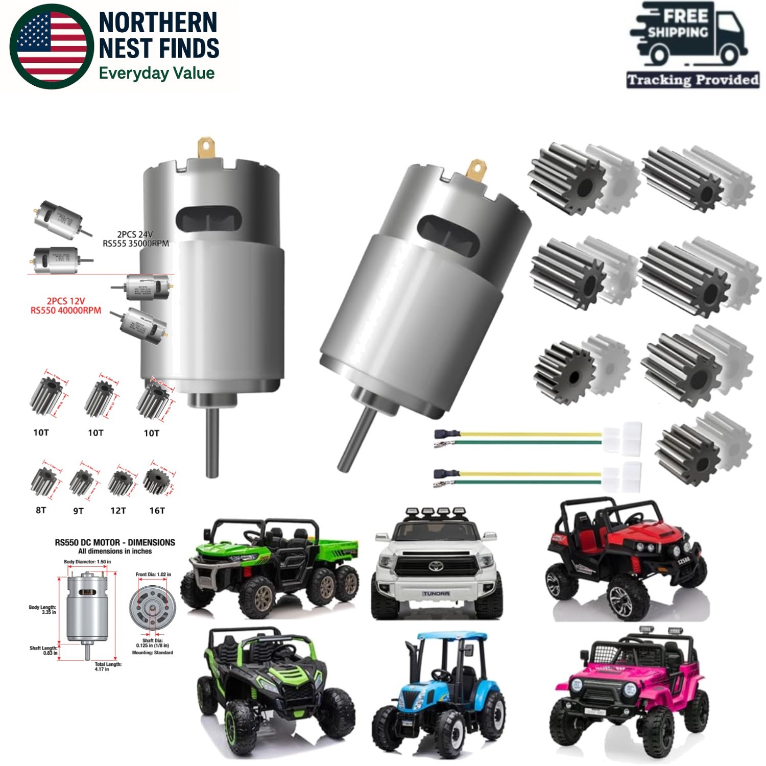 Pair of 12V 18V 20V 24V Fast Drive Motor High Speed Engine for Kid’S Power Wheel
