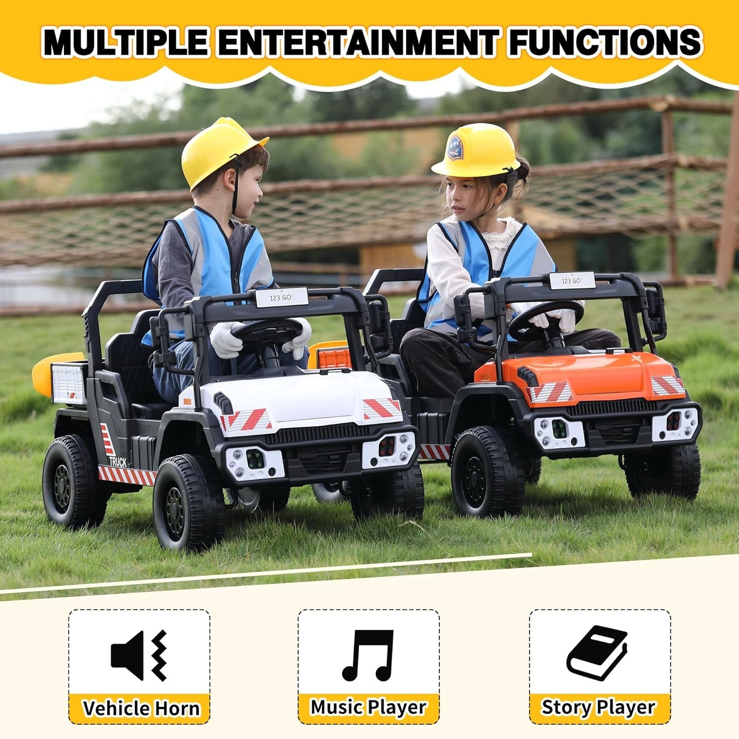 TOBBI Ride on Kids Cars Dump Truck with Remote Control for Kids 3-8 Years, White