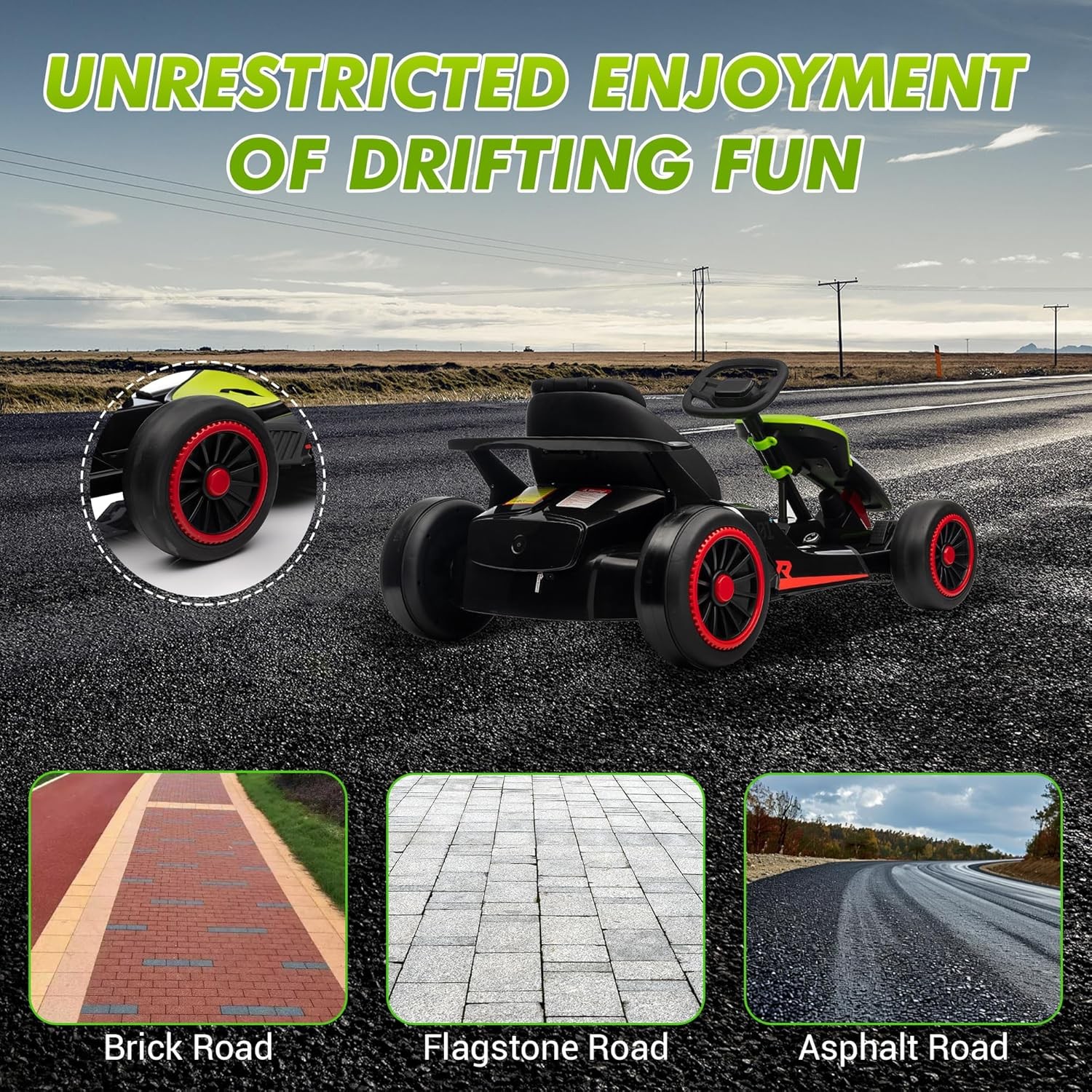 24V 7Ah Ride On Go Kart Electric Drift Kart Race Car Kids Ride On Racing Toy US