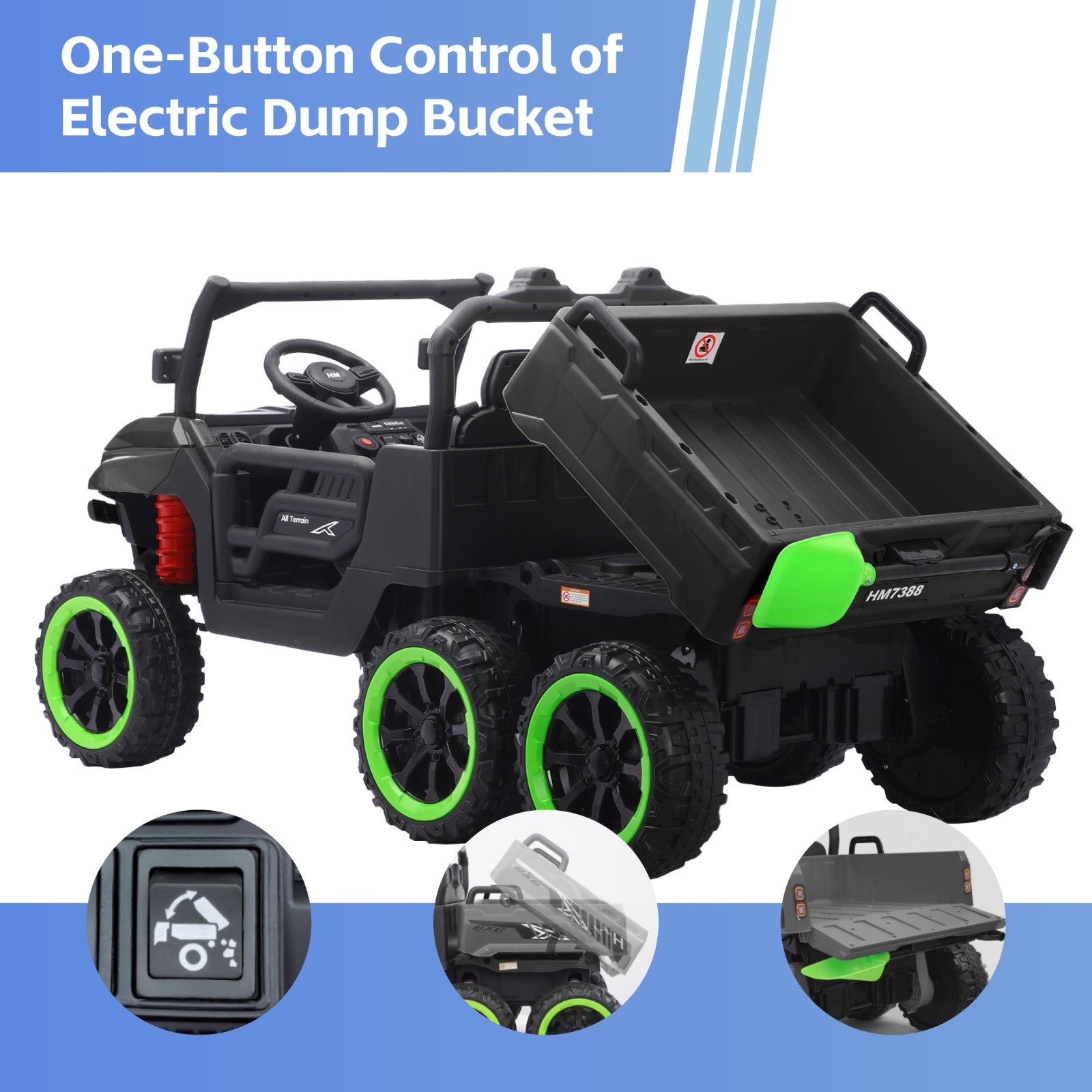 24V Ride on Electric Dump-bed Truck Off-road 7mph 2 Seater Car with Remote LED
