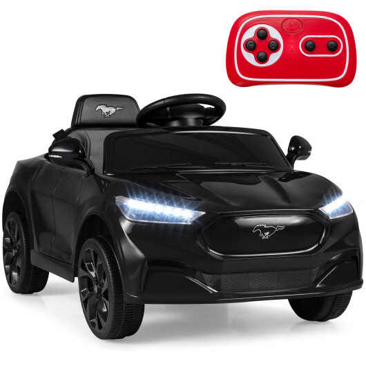 12V Kids Ride on Car Licensed Ford Mach E with Parent Control and Horn-Black – C