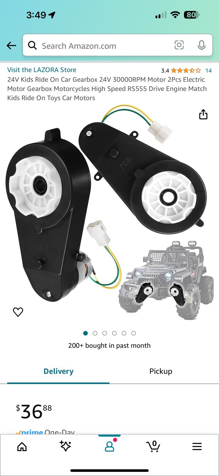24V High Power Gearbox for Power Wheels, High Torque 24 Volt Motor 30000RPM