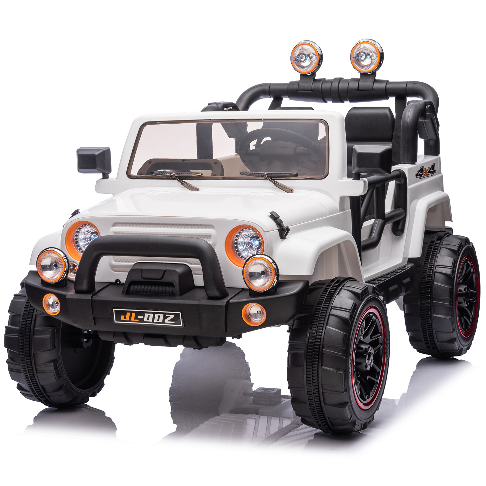 White Two Seater 12V Battery Kids Ride On Car Truck with 3 Speeds,LED,MP3,Remote