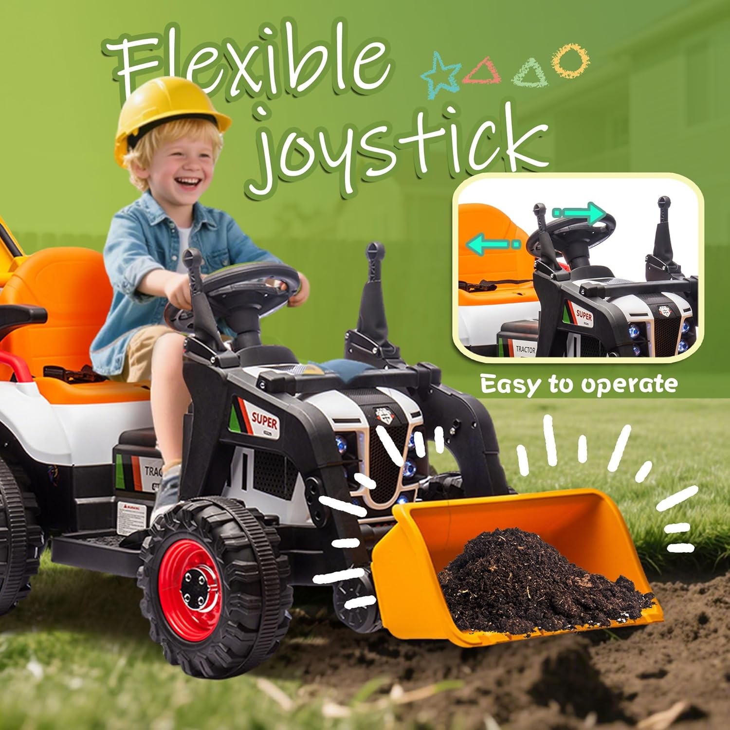24V Kids Ride on Electric Excavator Tractor Bulldozer Truck 4 in 1 Car W/ Remote