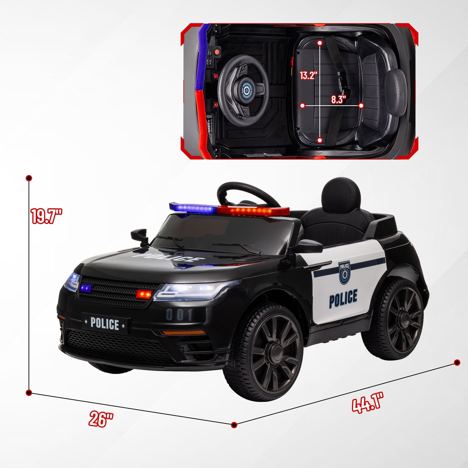 Child Ride-On Police Car 12V Electric with Remote Adjustabe Speeds Black