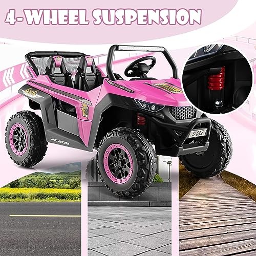 2 Seater Ride on Car for Kids, 12V UTV Kids’ Electric Vehicles Bright Pink