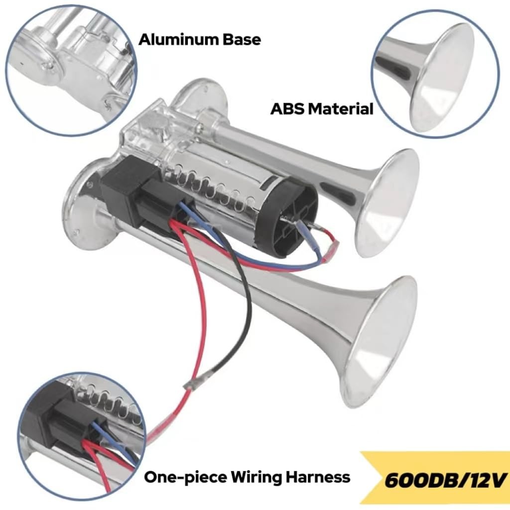 12V 600DB Car Air Horn Super Loud Dual Electric Kit With Compressor Silver