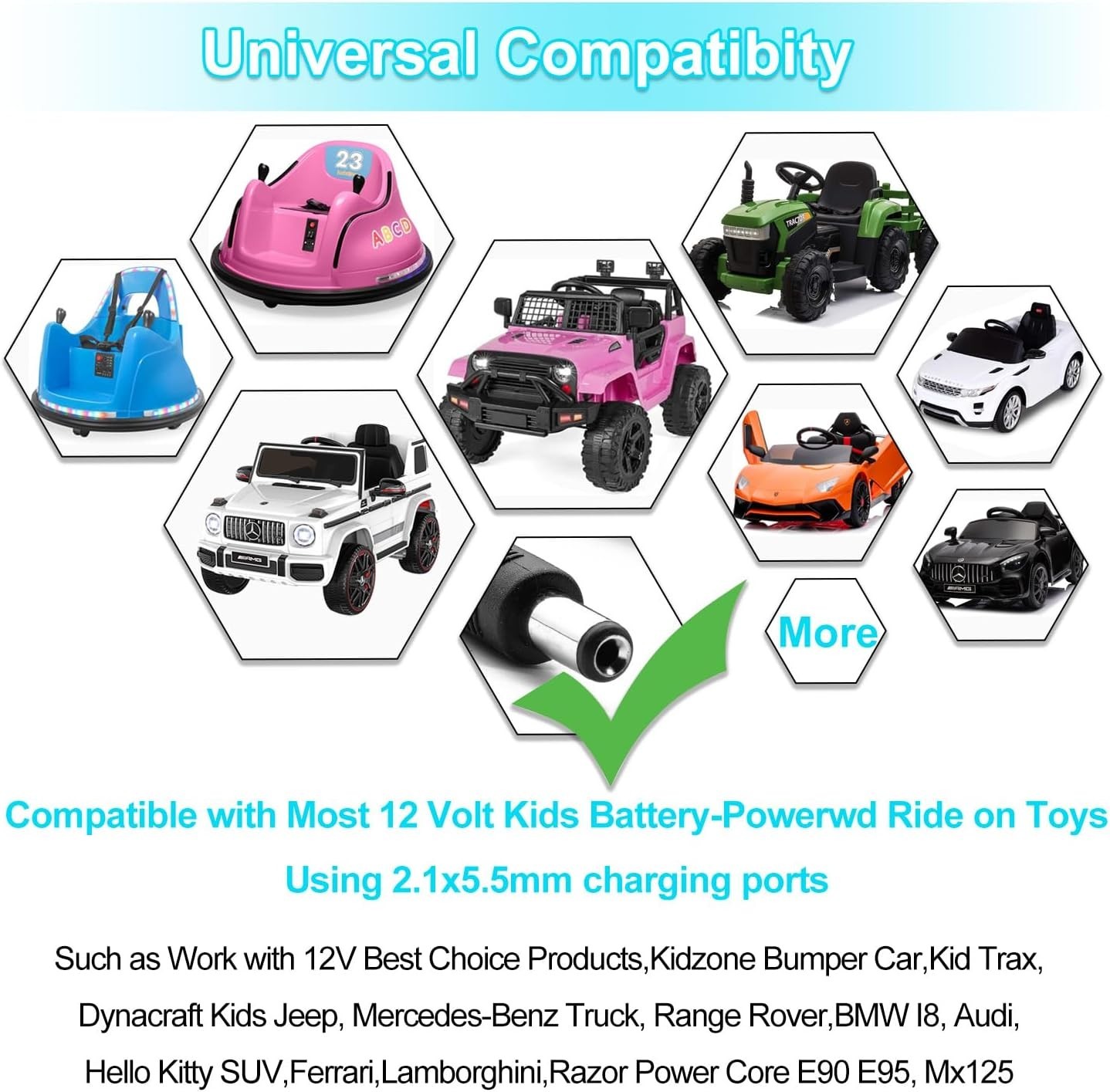 Automatic 12V Kids Ride-On Toys Battery Charger with LED Indicator – Safe Use