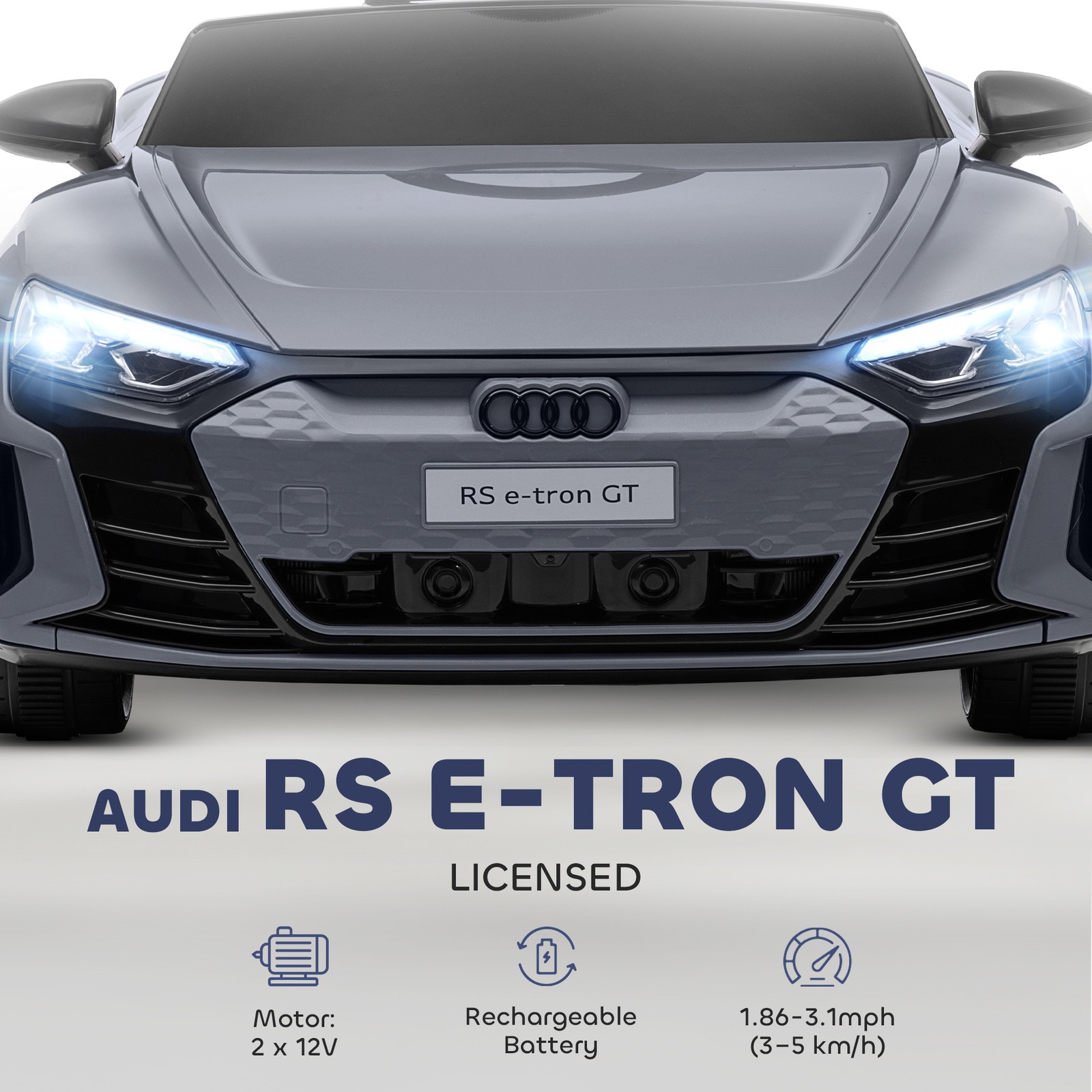 Licensed Audi 12V Electric Ride on Car with Remote Control, Horn Honking, Gray