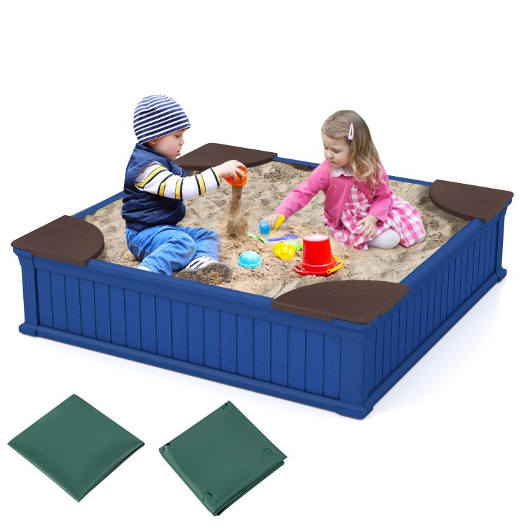 Kids Outdoor Sandbox with Oxford Cover and 4 Corner Seats