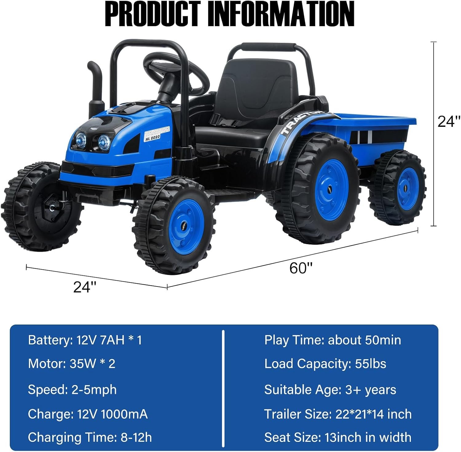Upgraded Kids Electric Tractor W/ Dump Trailer &Remote, 35W Dual Motor, Ages 3-8