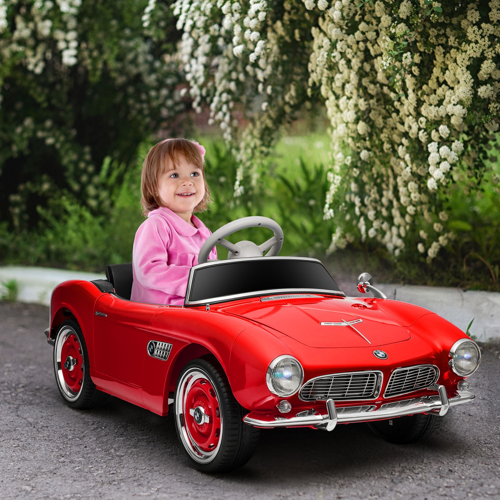 Licensed BMW 12V Kid Electric Ride-On Car with Easy Transport, Red