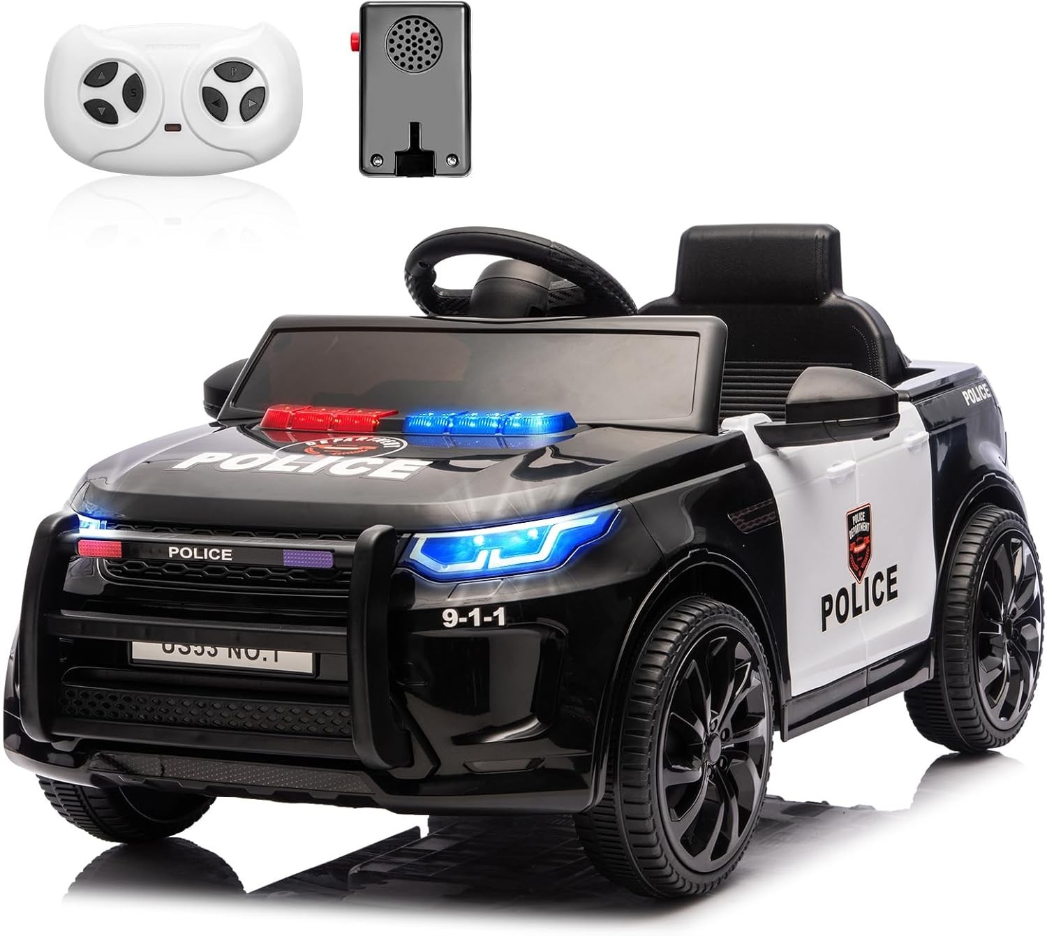 12V Police Car Ride on Electric Car for Kids,Battery Powered Ride-on Toys w/ RC