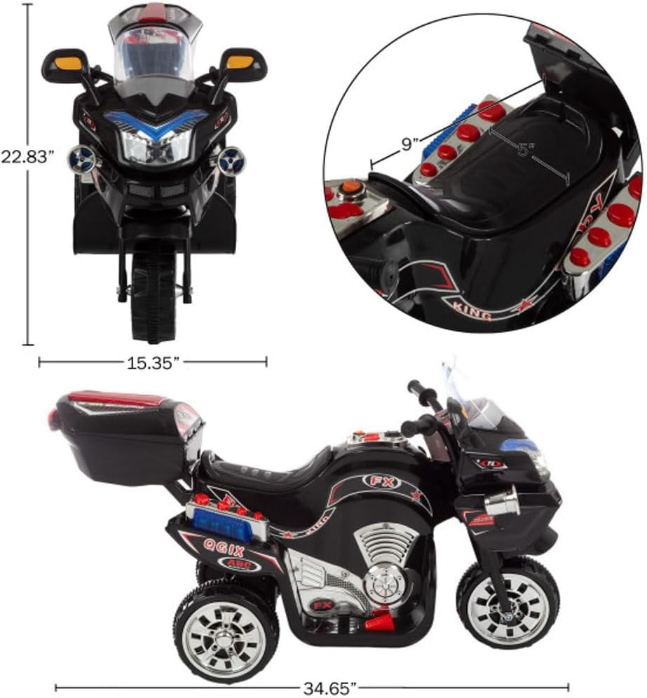 Electric Motorcycle for Kids – 3-Wheel Battery Powered Motorbike for Kids Ages 3
