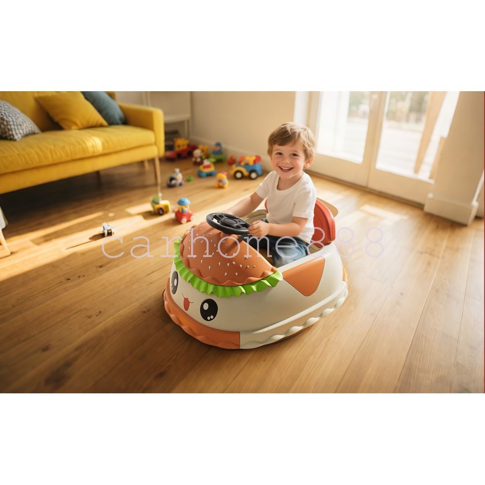 12V Kids Ride On Electric Bumper Car W/Parents Control, Cute Realistic Hamburger