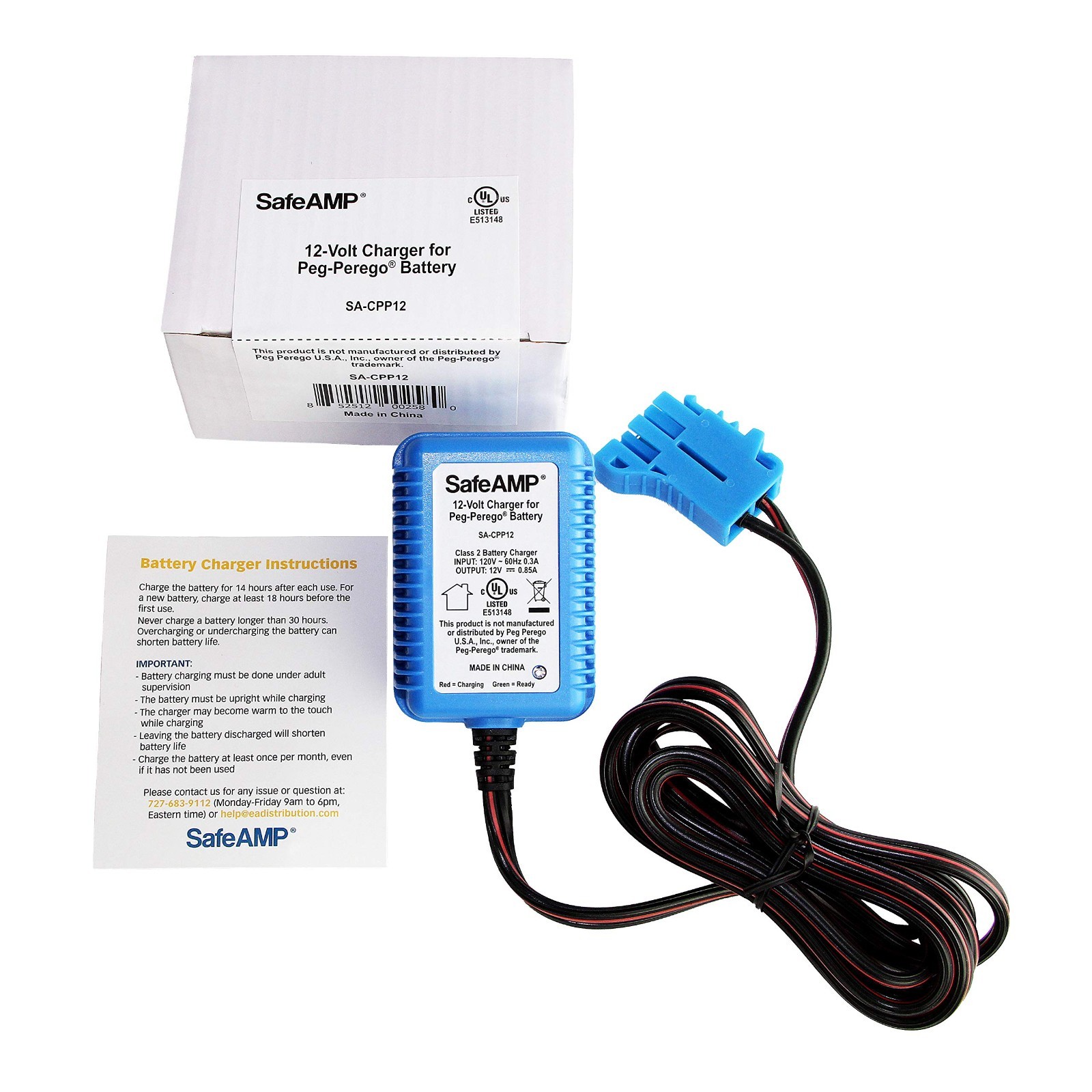 12V UL Listed Battery Charger for John Deere Ground Force, Gator, Polaris RZR 90