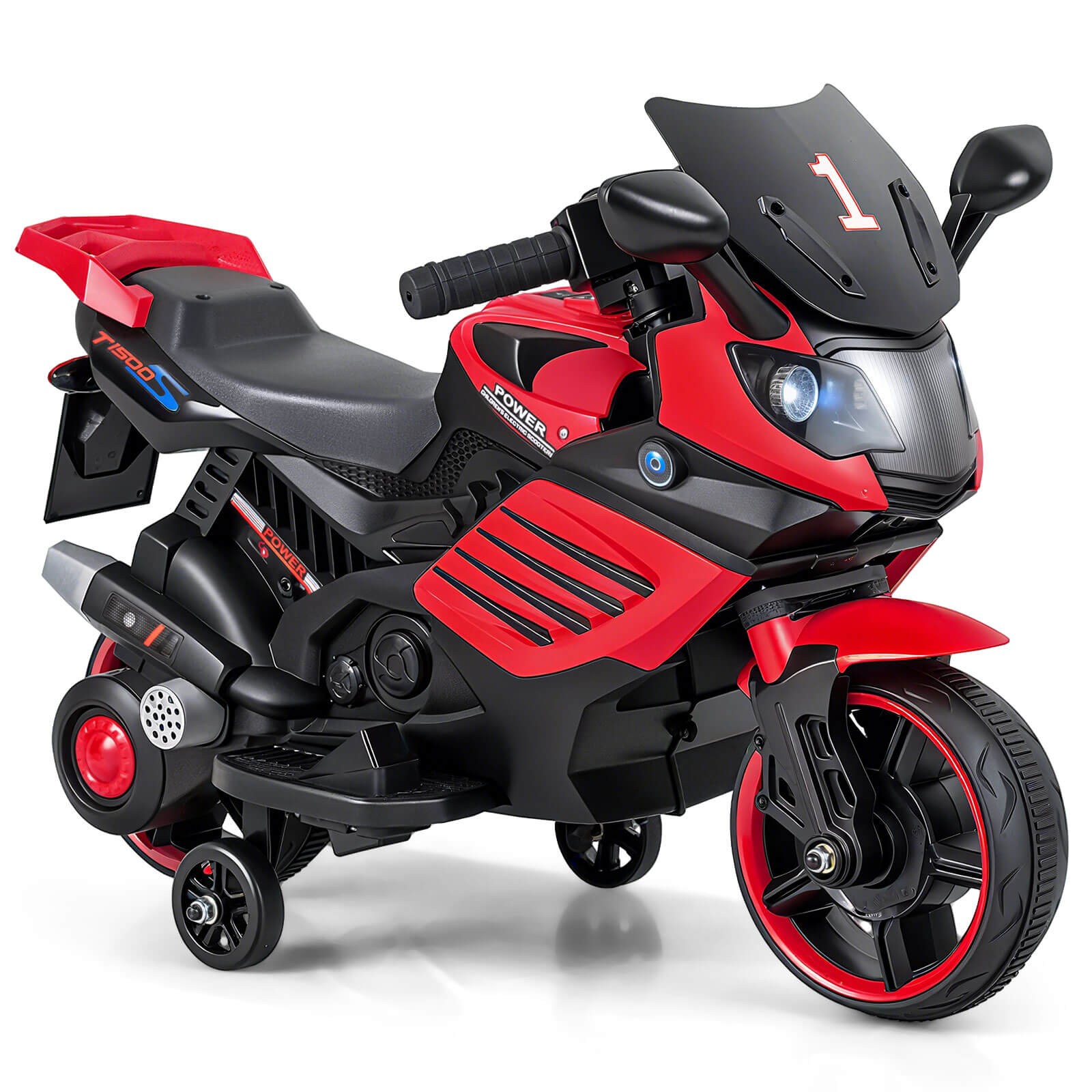 6V Kids Motorcycle w/Music, Horn, Detachable Training Wheels & LED Headlights