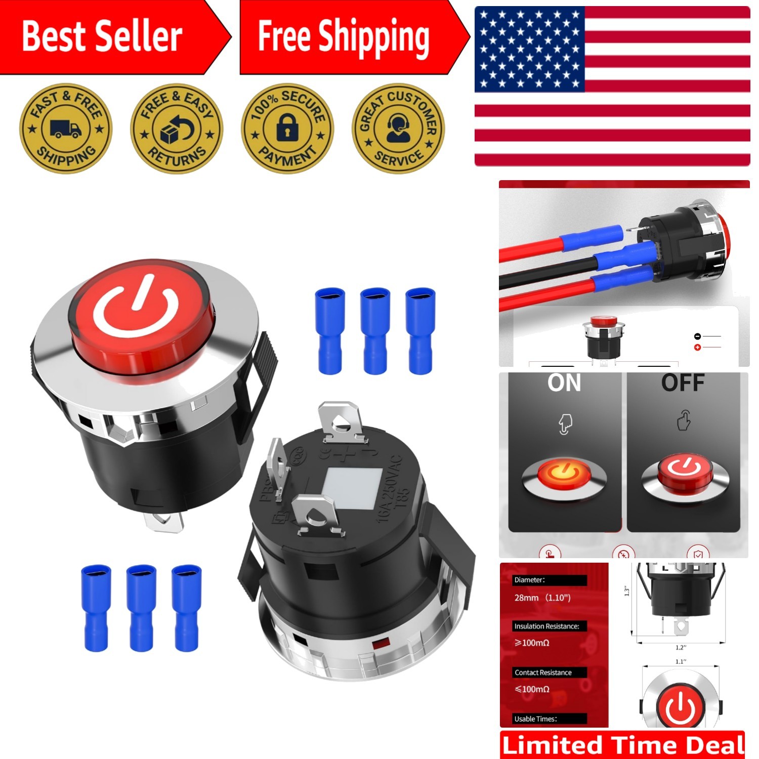 Children’s 12V Push Button Start Switch – Ideal for Ride-On Toys & Easy Install