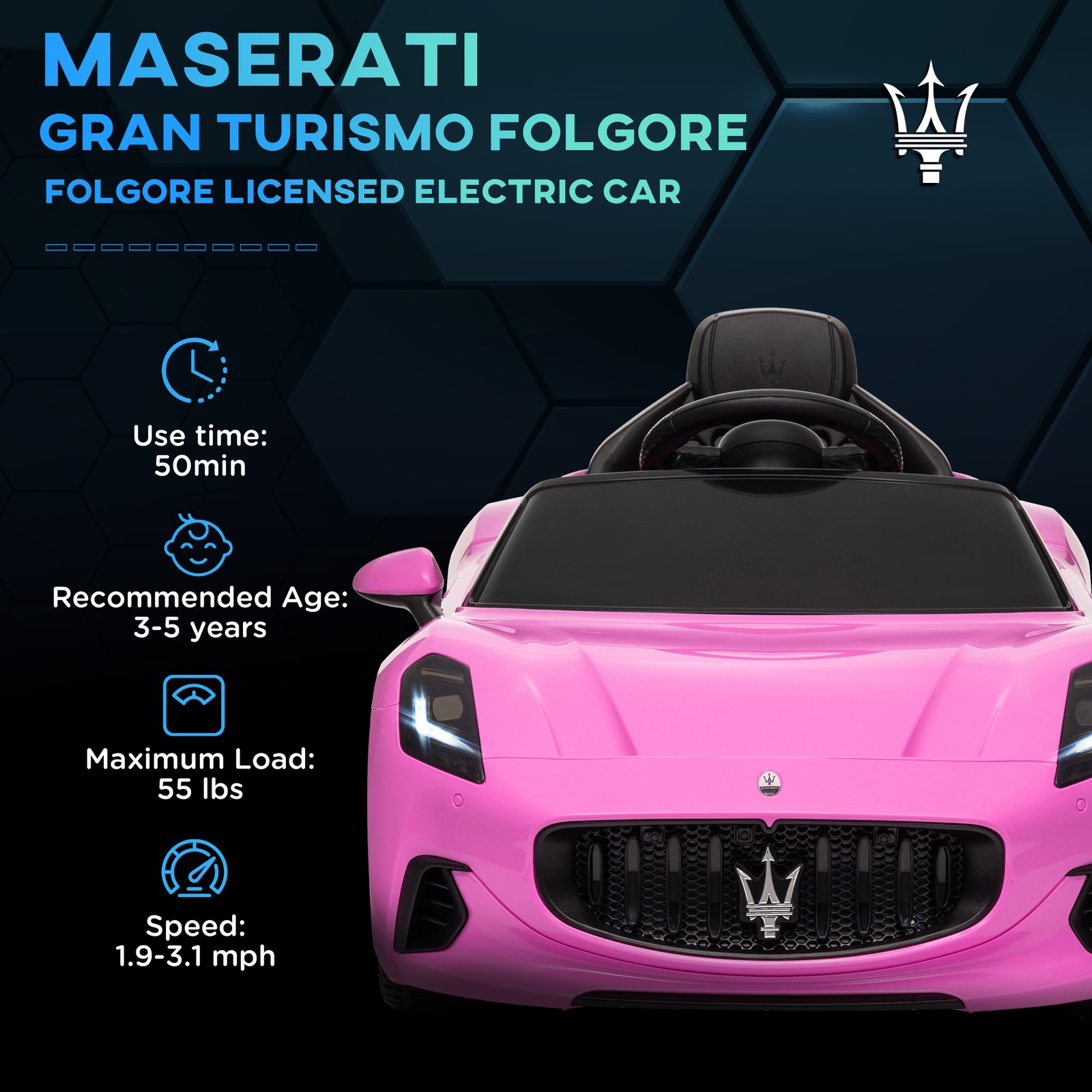 12V Kids Electric Car Licensed with Auxiliary Wheel, Remote, Pink