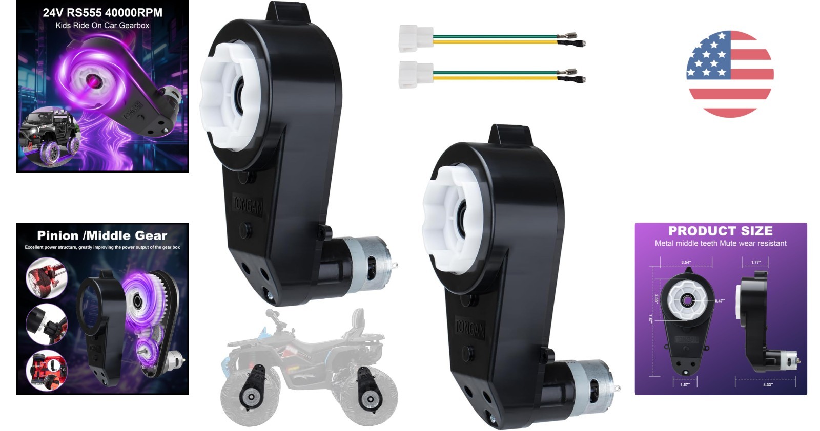 High-Speed 24V RS555 Electric Motor Gearbox for Kid Trax Cars – 200W Power