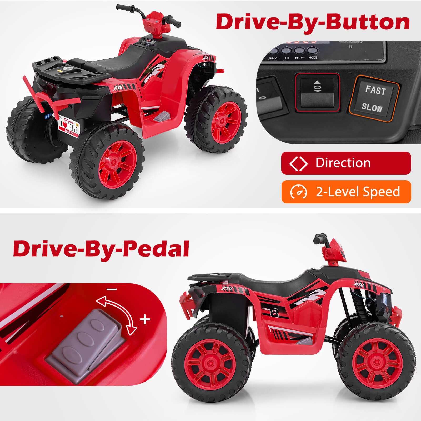 4-Wheeler Kids Ride-On Car with Wireless Connection Music Radio Treaded Tires