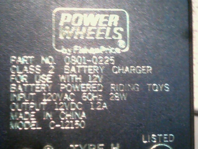 Power Wheels C-12150 0801-0225 Home Charger for 12V Battery Powered Riding Toys