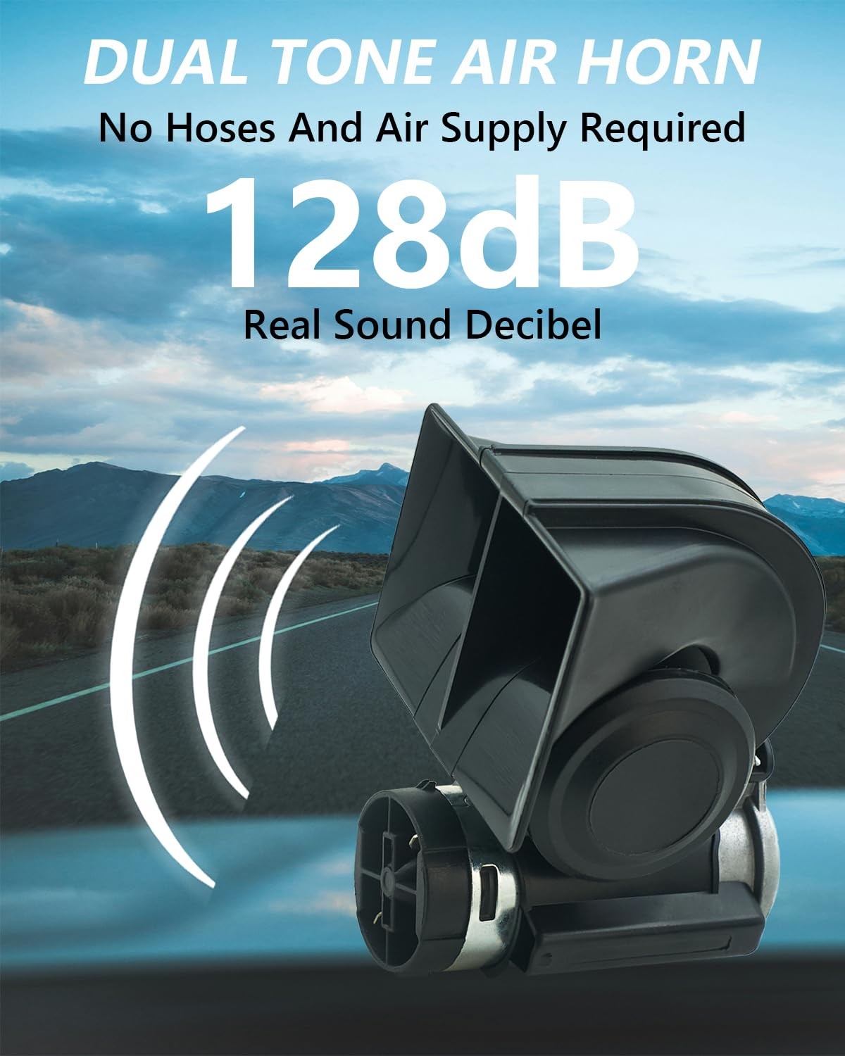 12V Black Twin Tone Air Horn, Compressor, Relay, Super Loud, Truck, Car, Moto