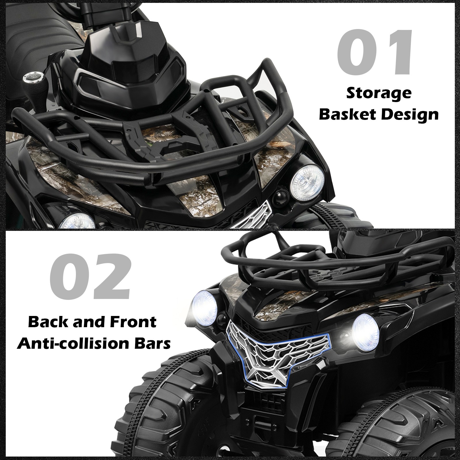 12V 2 Speeds Kids Ride ATV Electric 4-Wheeler Quad w/ Mp3 & Headlights Black