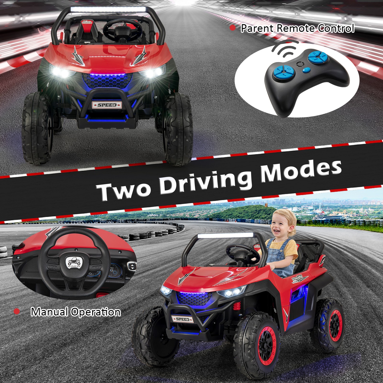 12V 2-Seater Kids Ride On UTV RC Electric Vehicle Suspension w/ Lights & Music