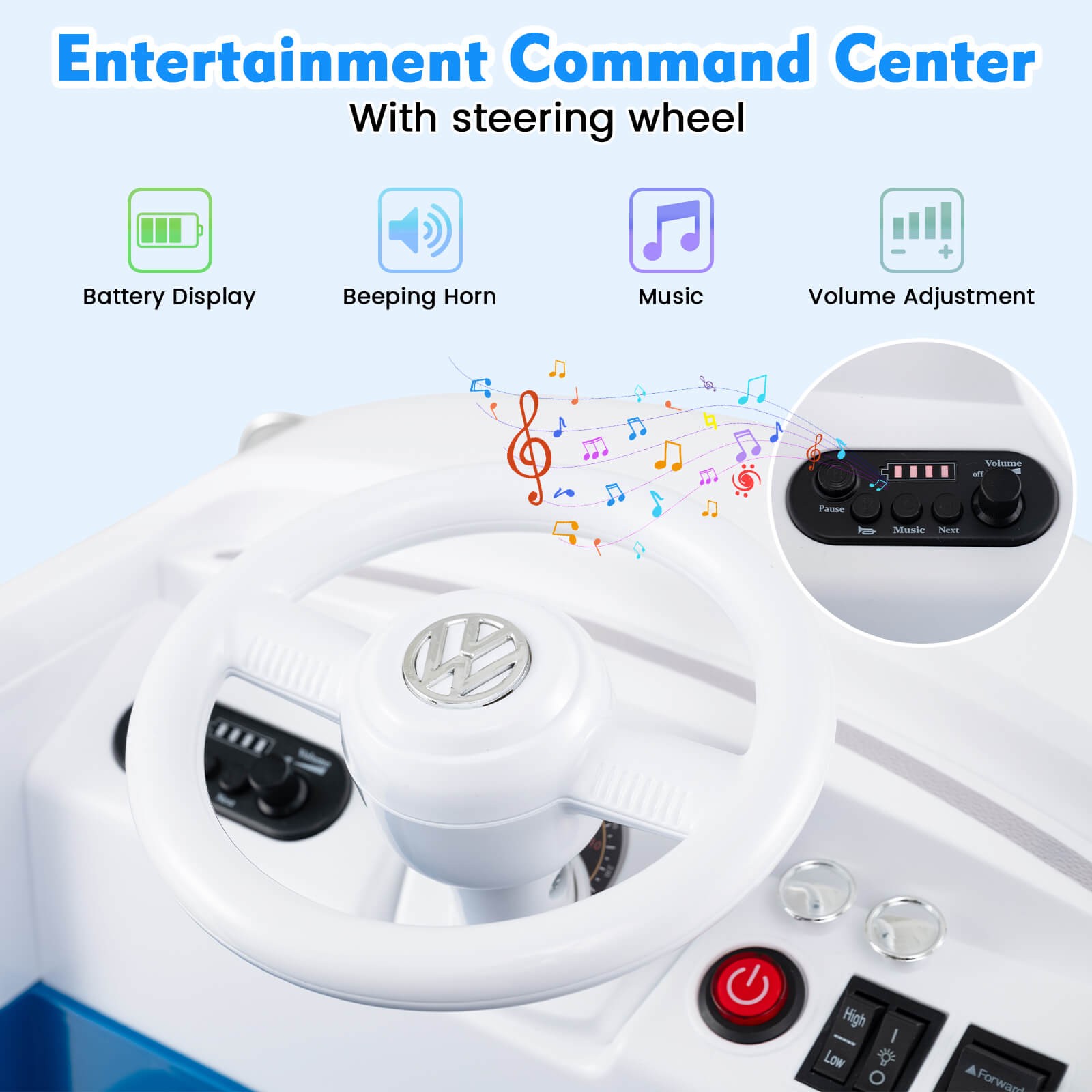 Licensed Volkswagen Ride-on Bus w/ Cup Holder, LED Headlights, Music & Horn