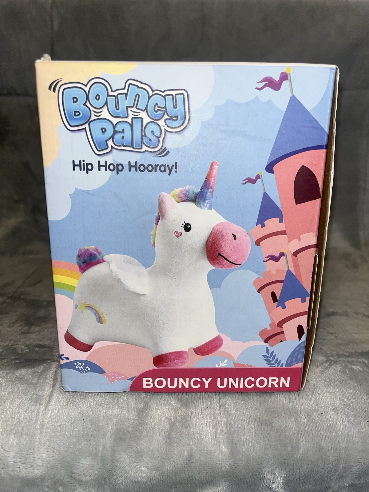 Bouncy Pals Unicorn Ultra-Soft Plush Inflatable Ride-On Toy with Pump