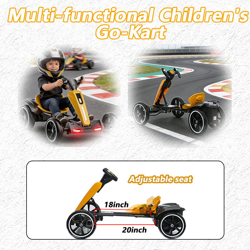 12V Electric Go Kart for Kids with Adjustable Seat Kids Pedal Go Kart, Yellow