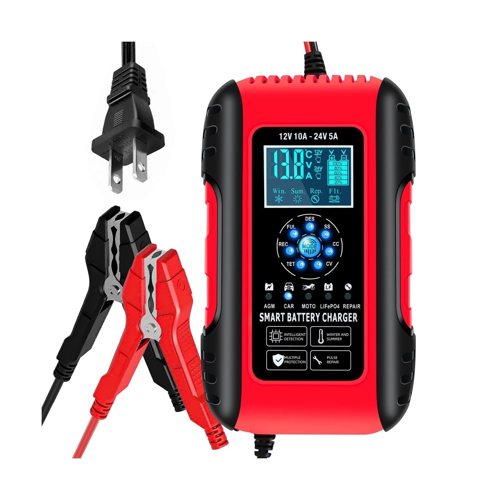 E-FAST Battery Charger 10-Amp 12/24V LiFePO4 Lead Acid Fully Automatic Batter…