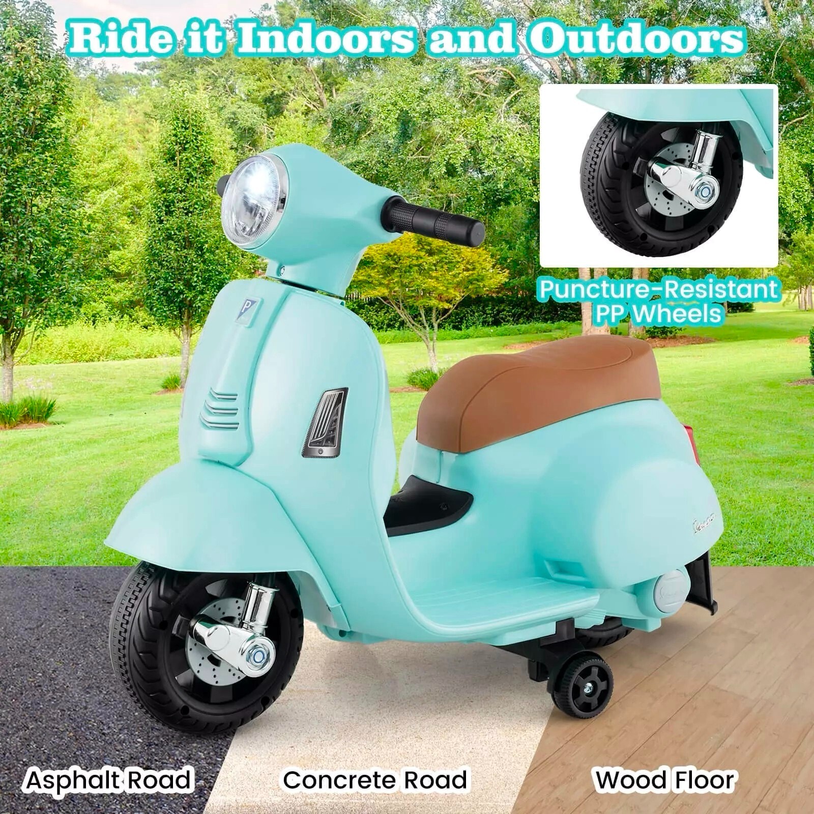 Kids Ride on Motorcycle with Training Wheels Headlight Horn 6V Battery