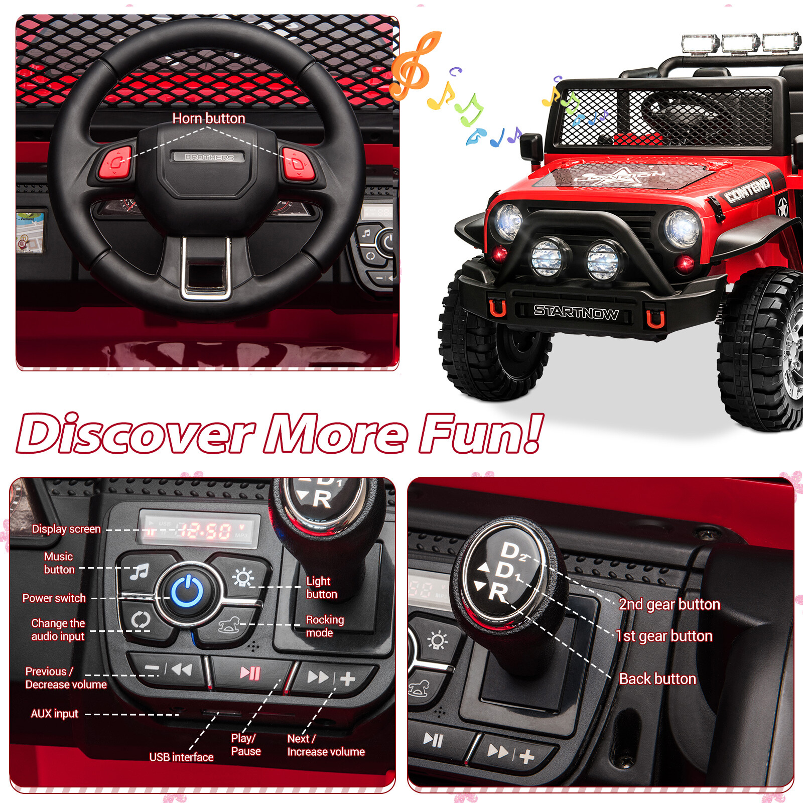 12V Kids Ride On Car 2 Seater Electric Vehicle Toy Jeep w/Remote Control Gifts