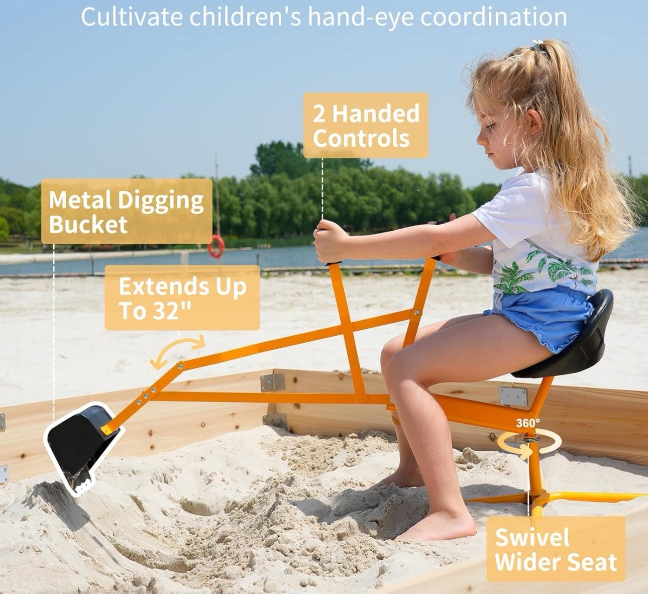 Excavator Ride-On Toy for Sand 360° Rotating Sandbox Digger – Outdoor Fun