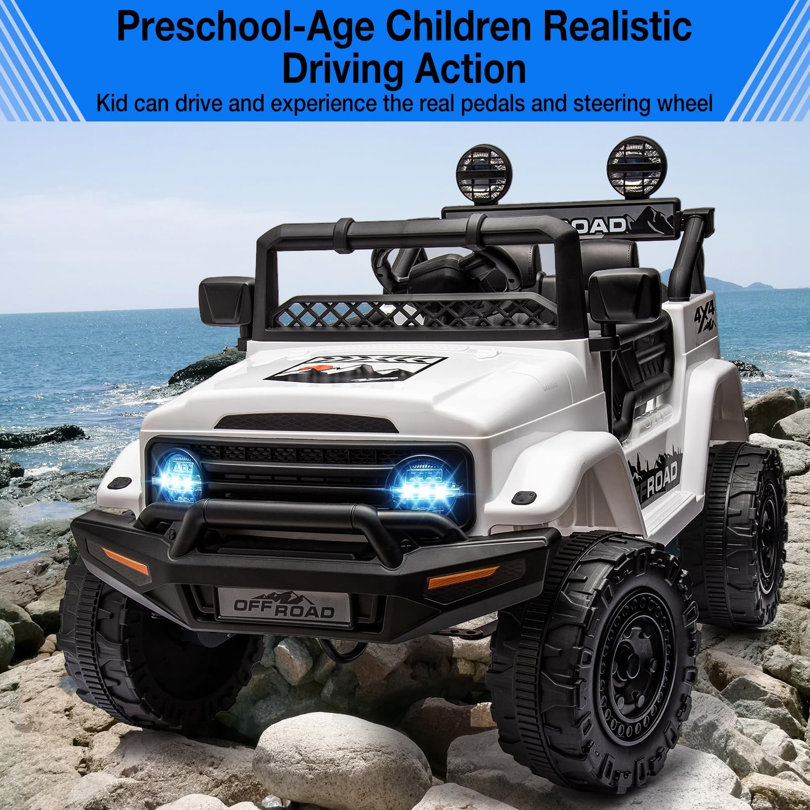 Hetoy Electric Car for Kids, 12V Ride on Truck Car with Remote Control Spring Su