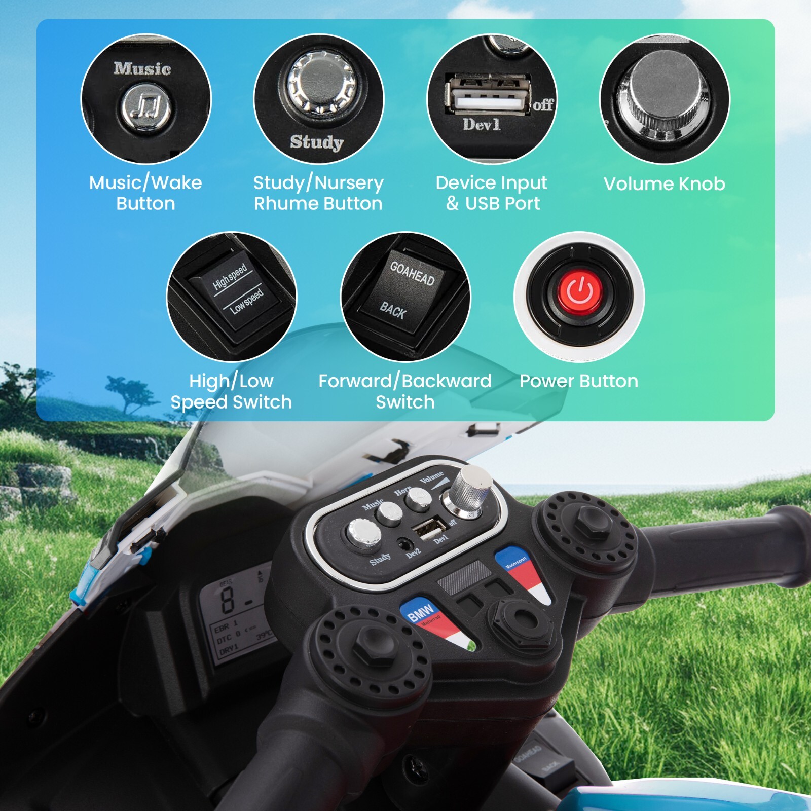 Kids Ride On Motorcycle 12V BMW Licensed Electric Toy Bike with MP3 for Age 3-6