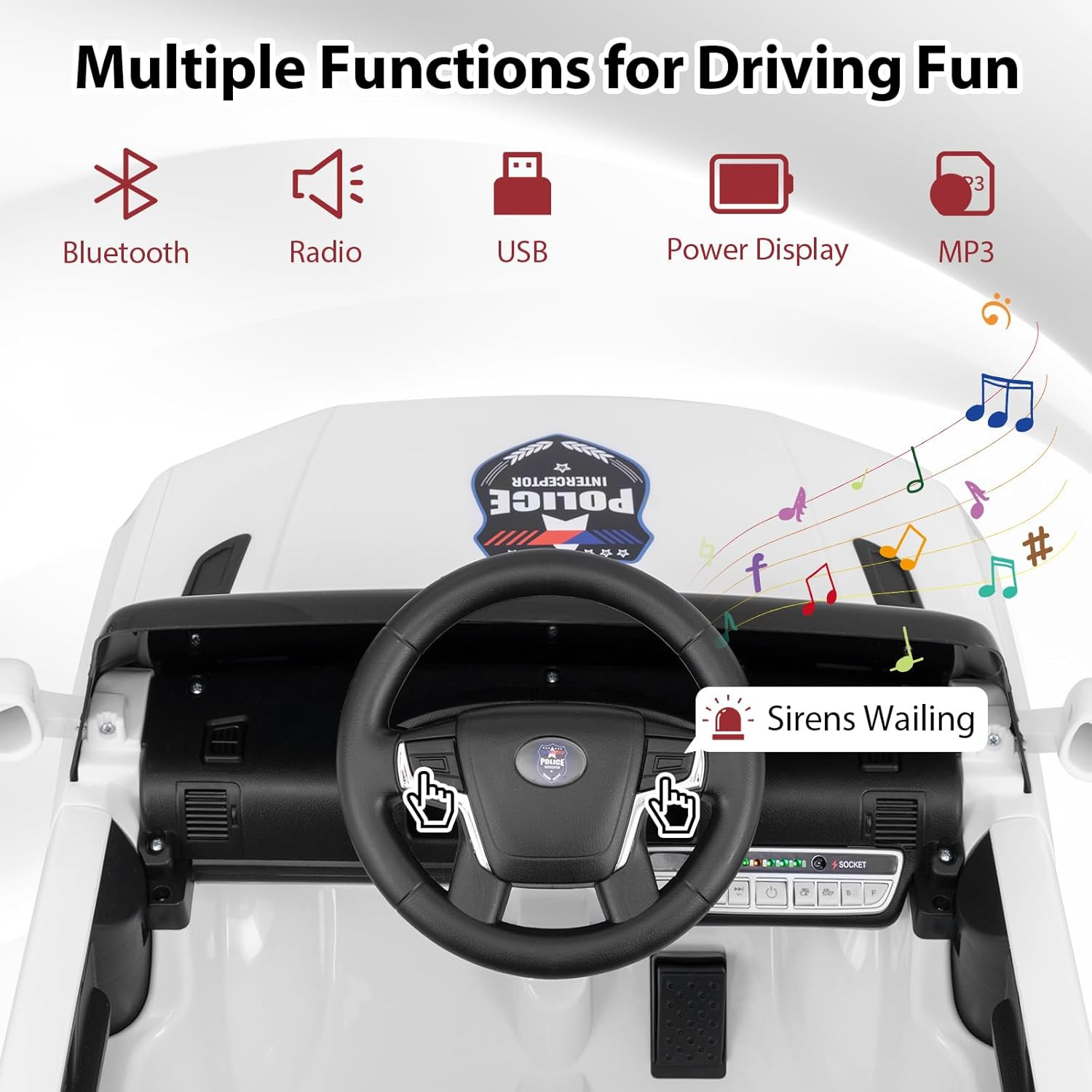 Ride on Police Car, 12V Kids Battery Powered Electric Vehicle with Siren, Flashi