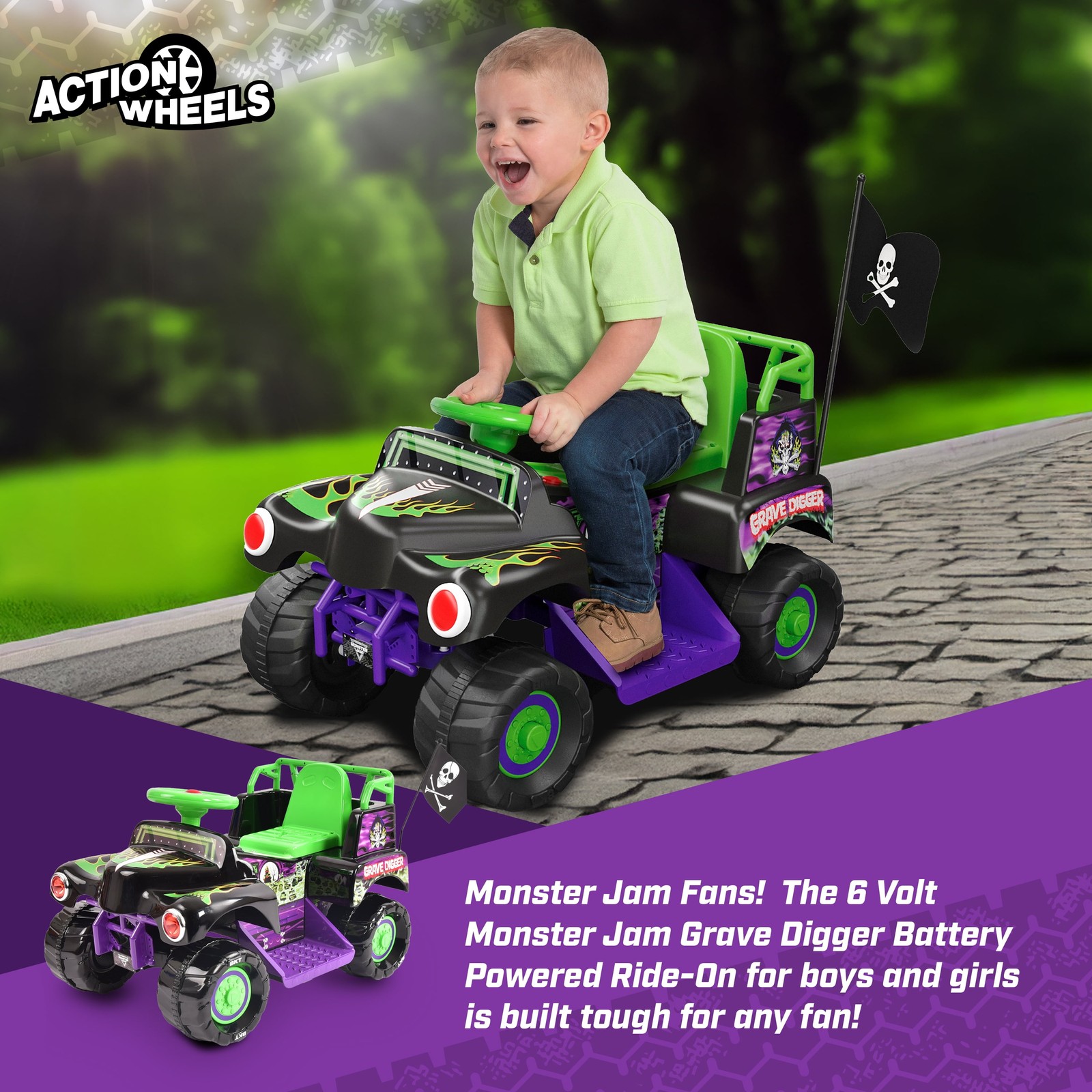 6V Grave Digger Ride on Car Monster Truck Graphics for Boys & Girls 18-36 Months