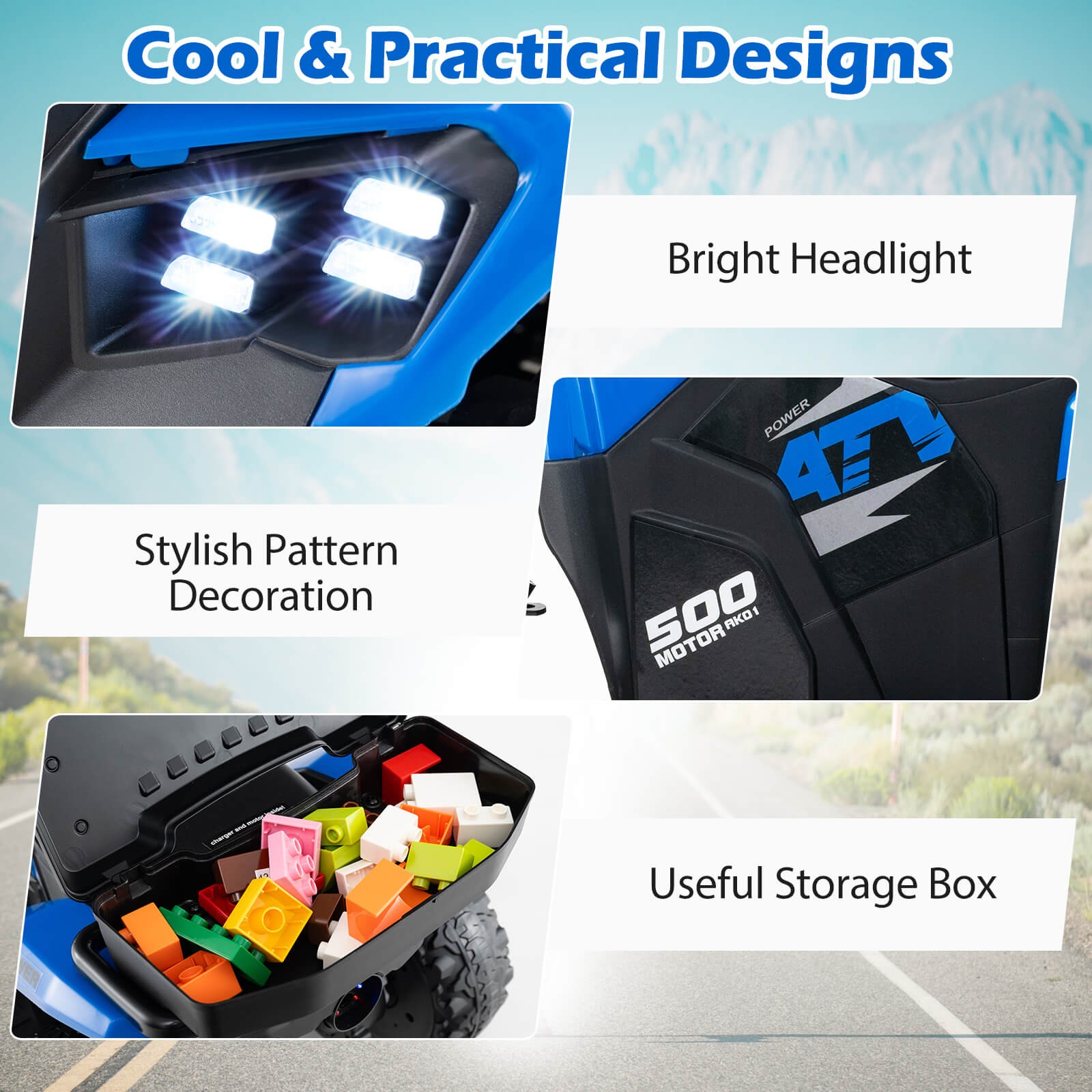 6V Kids Ride On ATV w/ Music & Spray Function USB Port Storage Box Toy Car