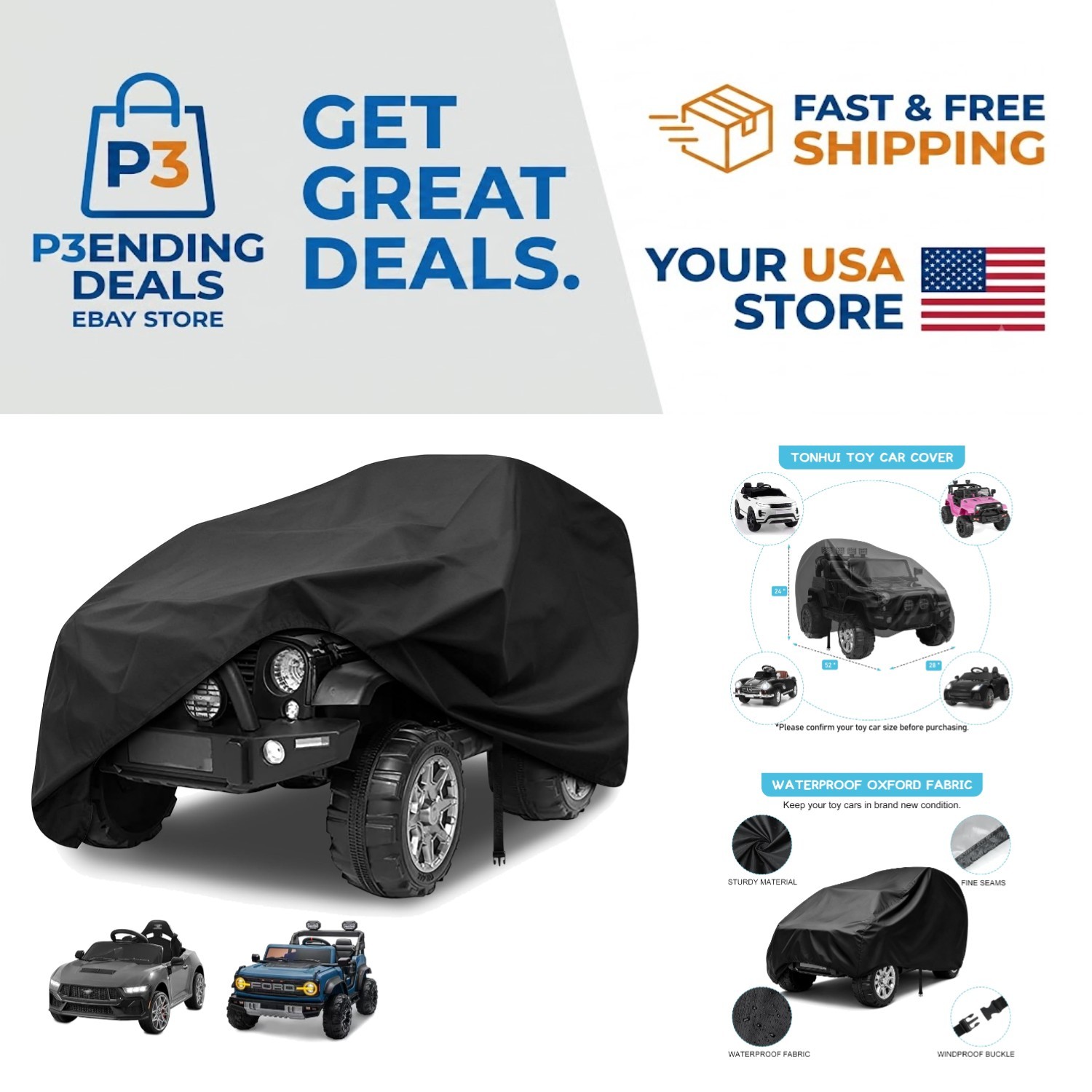 Universal Fit Kids Ride-On Toy Car Cover | Waterproof Oxford Protection 52x28x24