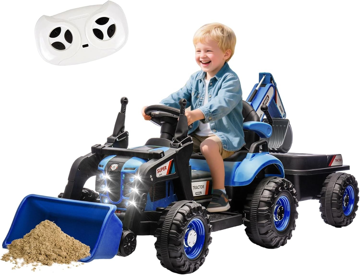 24V Kids Ride on Electric Excavator Tractor Bulldozer Truck 4 in 1 Car W/ Remote