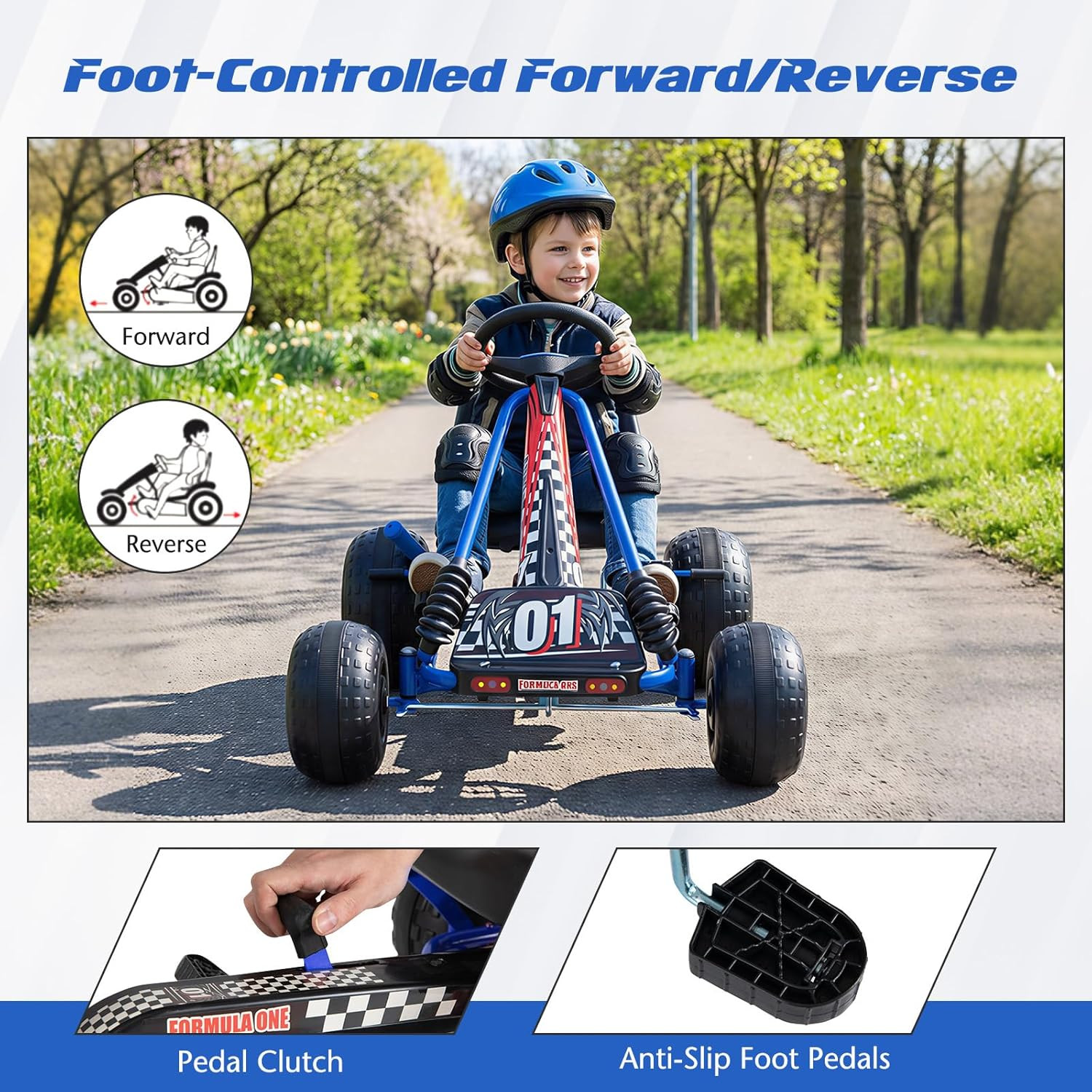 Pedal Go Kart, 4 Wheeler Toddler Racing Ride on Pedal Car Toy, Forward/Backward,