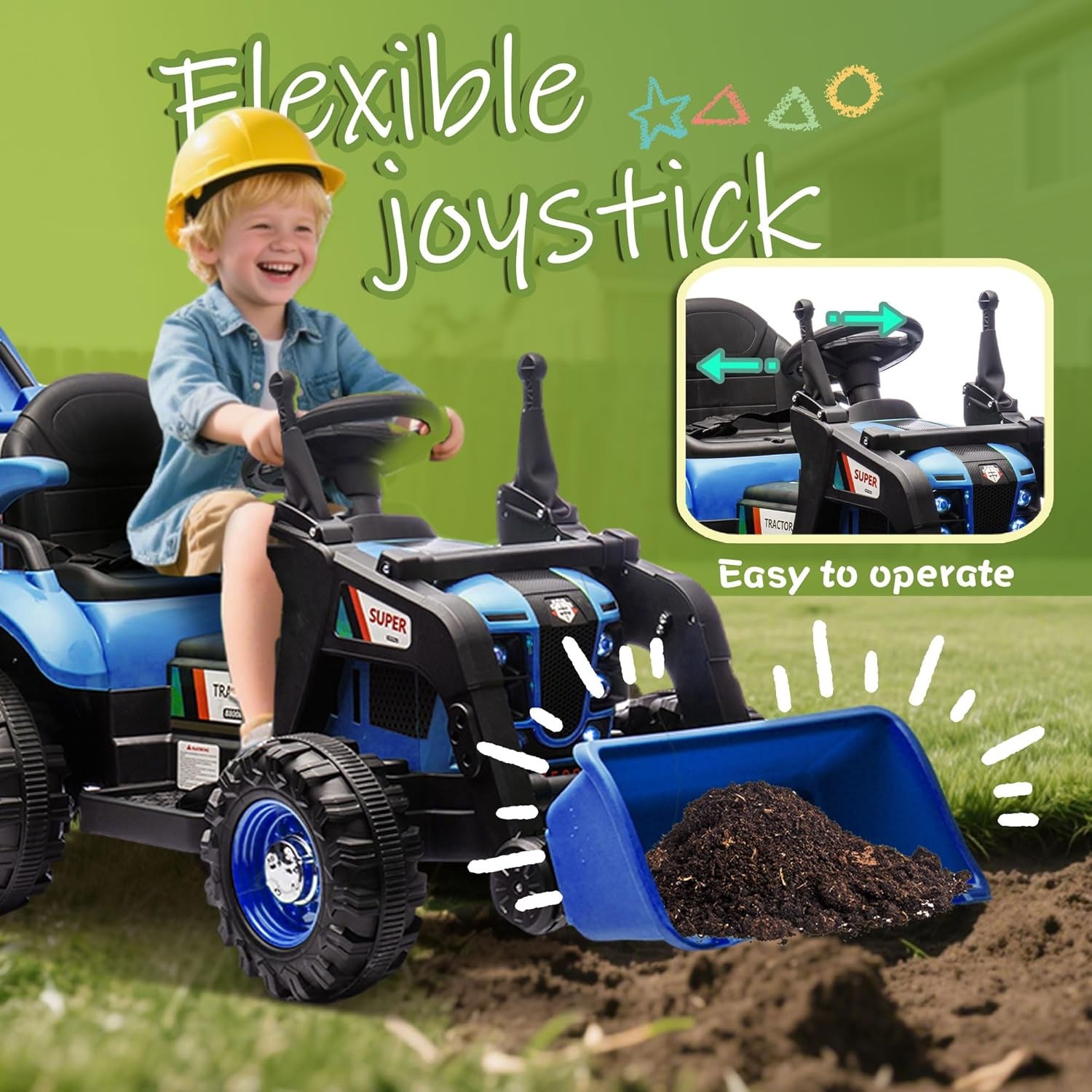 24V Kids Ride on Electric Excavator Tractor Bulldozer Truck 4 in 1 Car W/ Remote