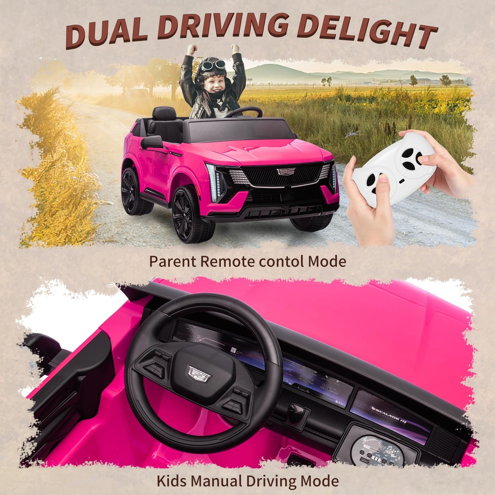 2 Seaters Cadillac Licensed 24V Ride On Car Girls Gift w/ Parent Remote Control