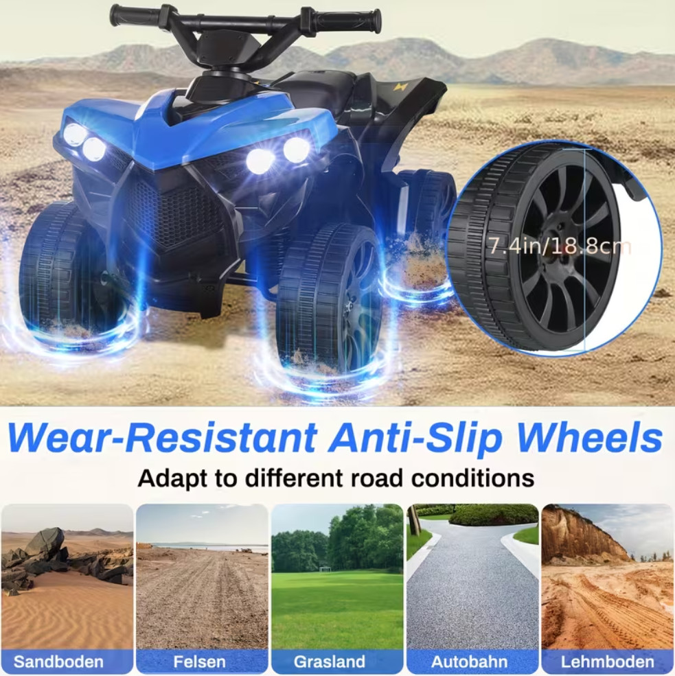 Kids Electric Quad ATV with Lights & Pedal, 1.86 MPH, 55lb Capacity Ride-On